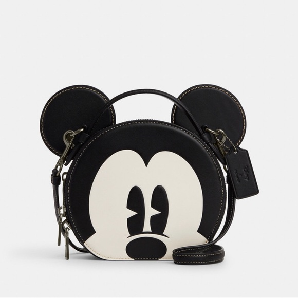 NWT Coach CM840 Disney X Coach Mickey Mouse Ear Bag Smooth Leather Black Multi - Picture 1 of 6